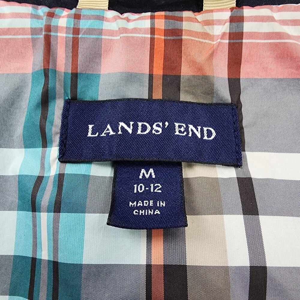 Lands End Jacket Womens Medium Black Full Zip Snap Front Plaid Lined Pocket Coat - Picture 2 of 16